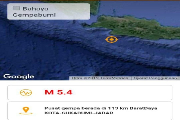 Gempa Bumi 5,4 SR Guncang Sukabumi, Tak Berpotensi Tsunami