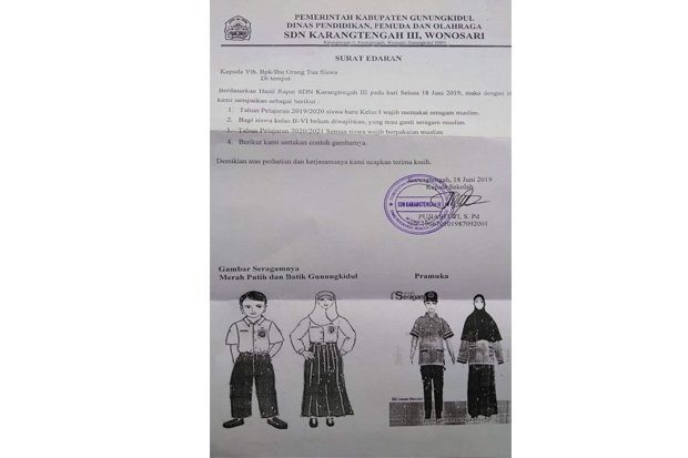 Viral, Murid SD di Gunungkidul Diwajibkan Pakai Baju Muslim