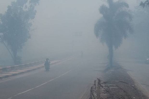 Kabut Asap Akibat Kebakaran Ladang Minyak Chevron Selimuti Kota Dumai