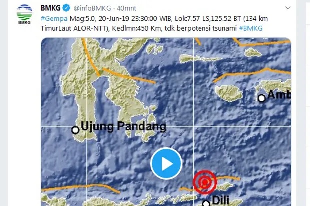Gempa Bumi 5,0 SR Guncang Alor, Nusa Tenggara Timur