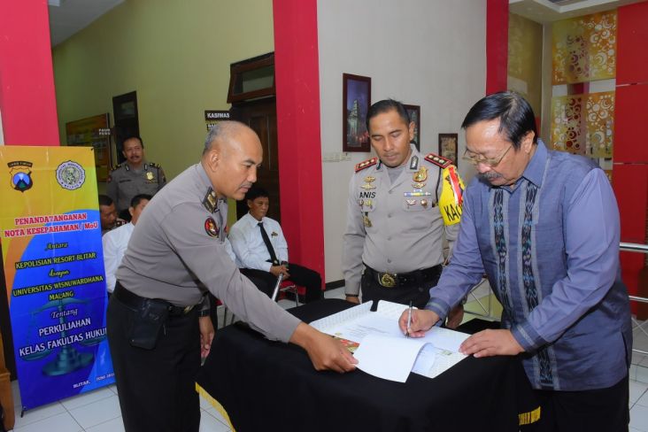 Upgrade Polisi Pendidikan SMA, Polres Blitar MoU dengan Kampus Malang