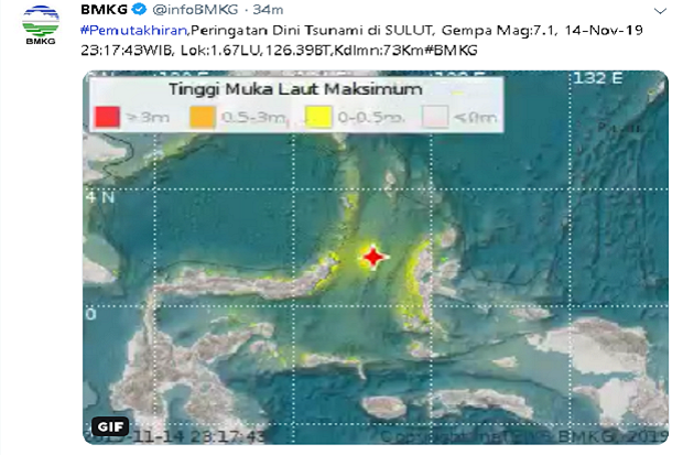 Gempa Bumi 7,1 SR, BMKG Keluarkan Peringatan Tsunami