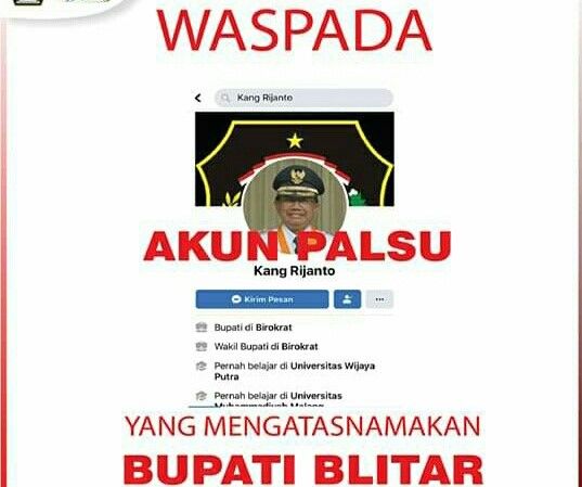 Foto Bupati Dipakai Akun Facebook, Pemkab Blitar Lapor Polisi