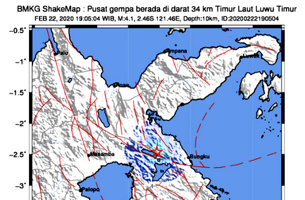 Gempa Bumi Bermagnitudo 4,1 Guncang Soroako dan Malili
